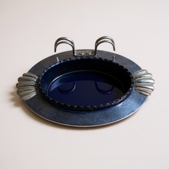 Vintage Chrome Krome-Kraft Cigar Ashtray, Fluted Edges, Farber Brothers Blue - Picture 1 of 4